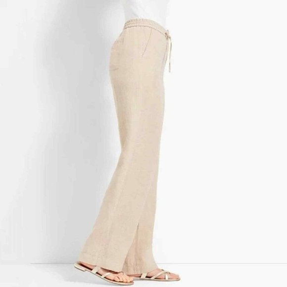 Talbot 100% Linen Wide-Leg Pant 8P Natural - Picture 3 of 14
